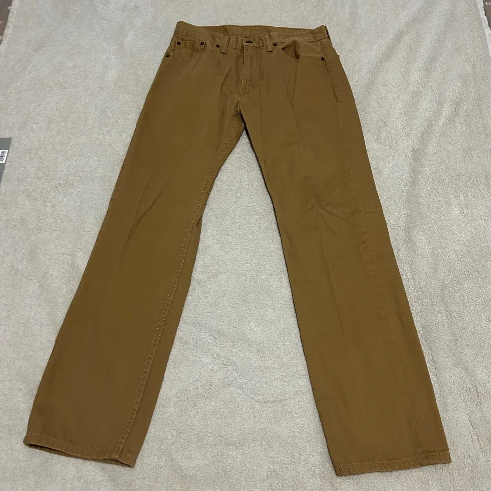 Levi 505 Regular Fit Pants Mens 30x30 Brown Straight‎ Leg Canvas White tab